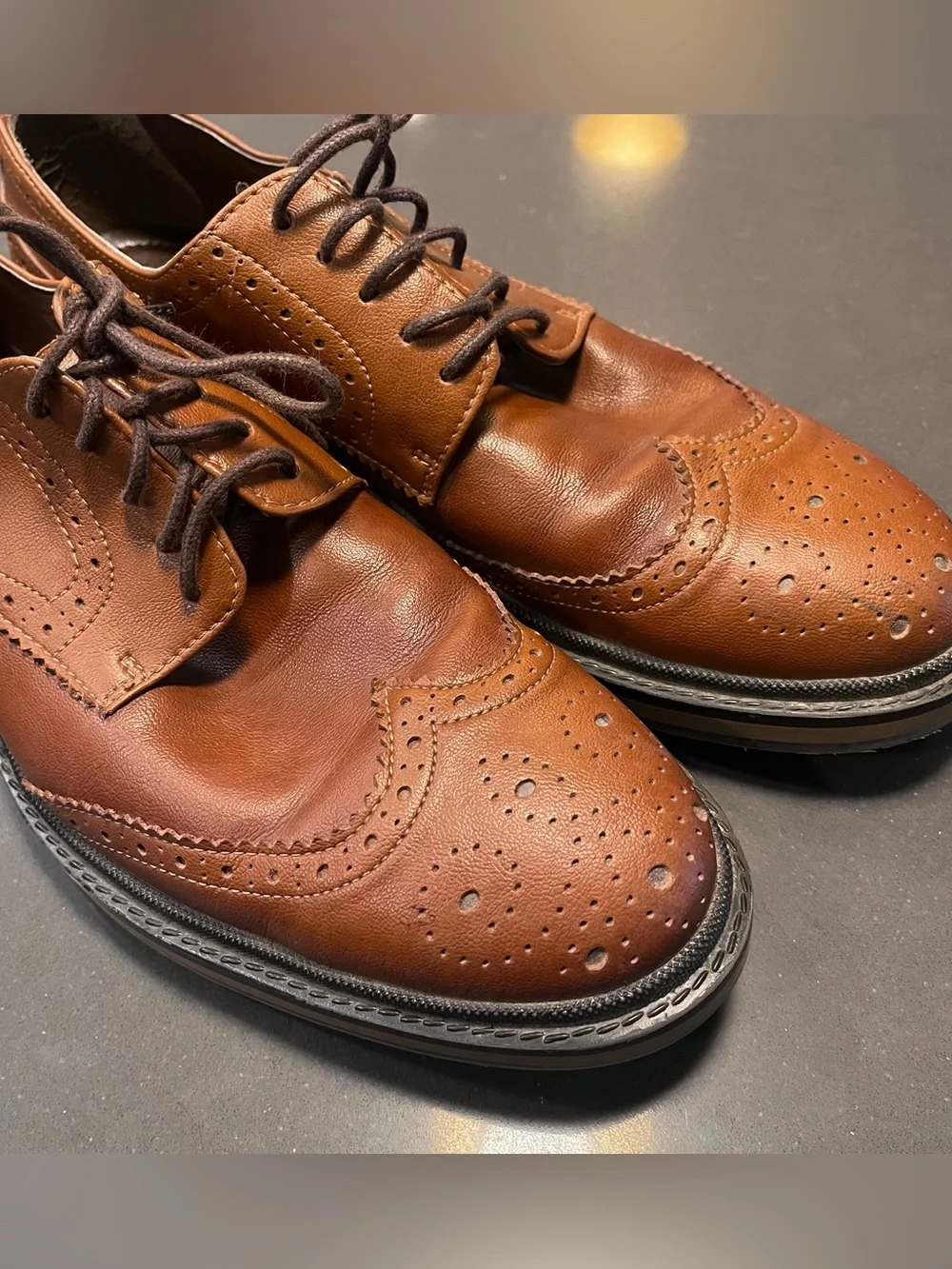 Will's Vegan Shoes Wingtip Brown Continental Brogue Dress 44 Men Leather Oxfords